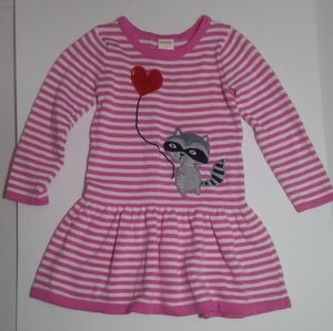 GYMBOREE 2T Racoon Sweater Dress Pink White Stripe